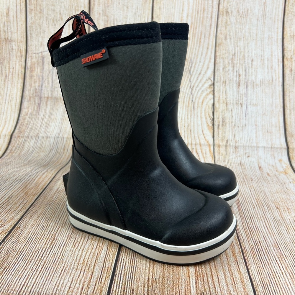 Showave Kids Mid Calf Deck Rubber Rain Mud Muck Boots Size 8